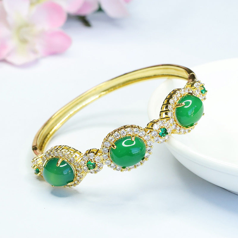 Golden Green Chalcedony Bracelet Trio