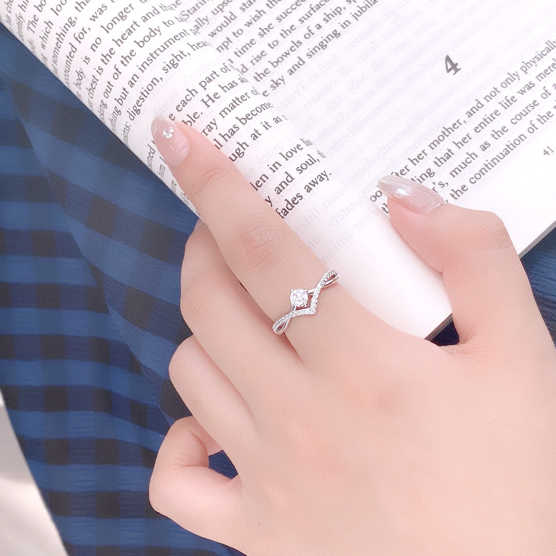 S925 Sterling Silver Zircon Halo Ring — Adjustable
