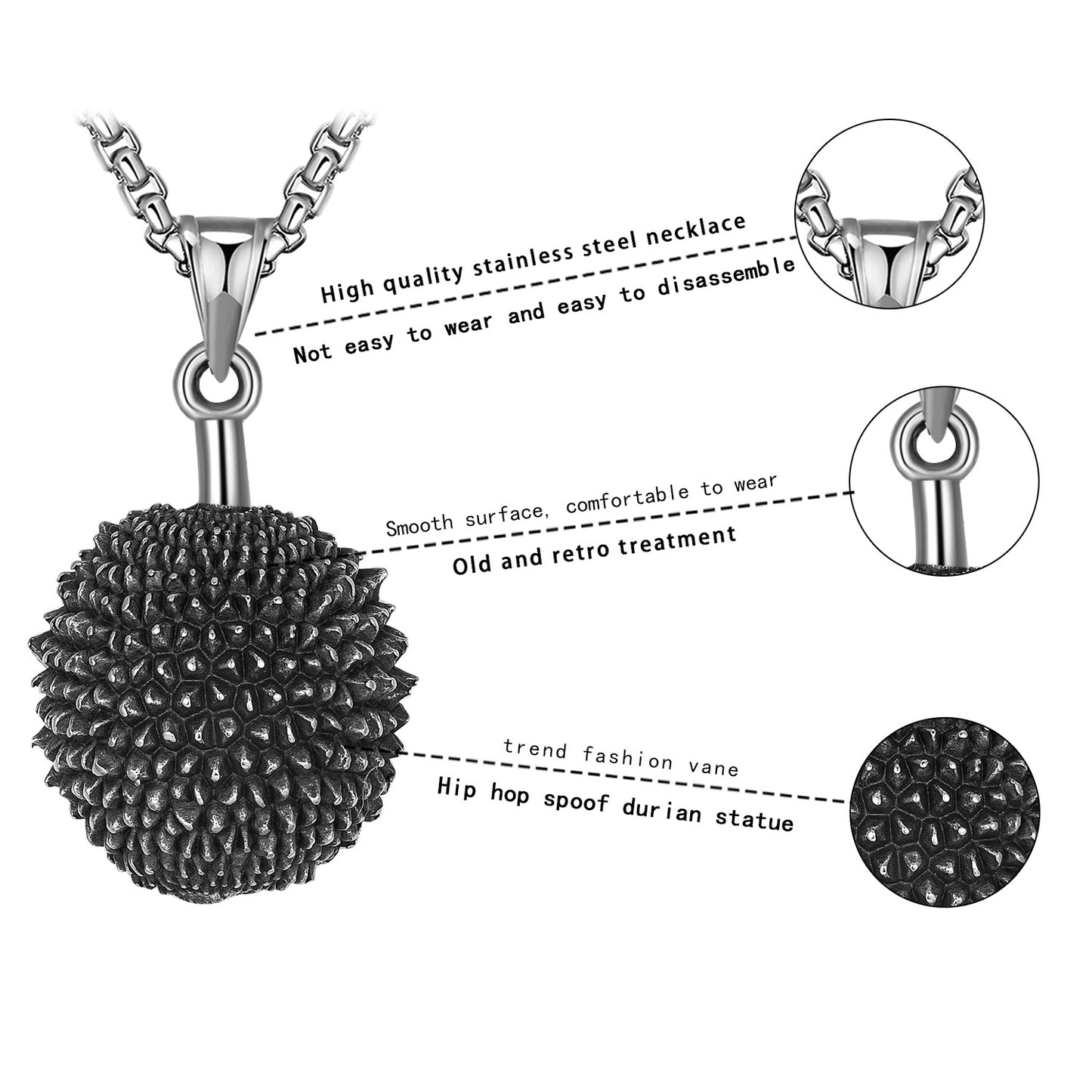 Steel Necklace – Vintage Durian Pendant