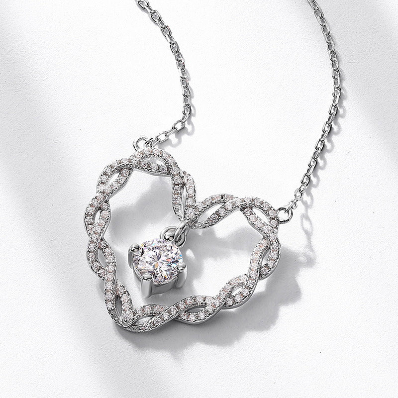 S925 Sterling Silver Moissanite Heart Necklace