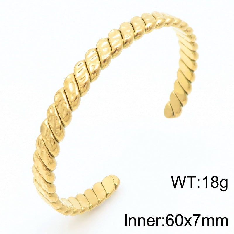 Extremely Wind C-Shaped Titanium Steel Bracelet – Neutral Twist Hammer Open Stainless