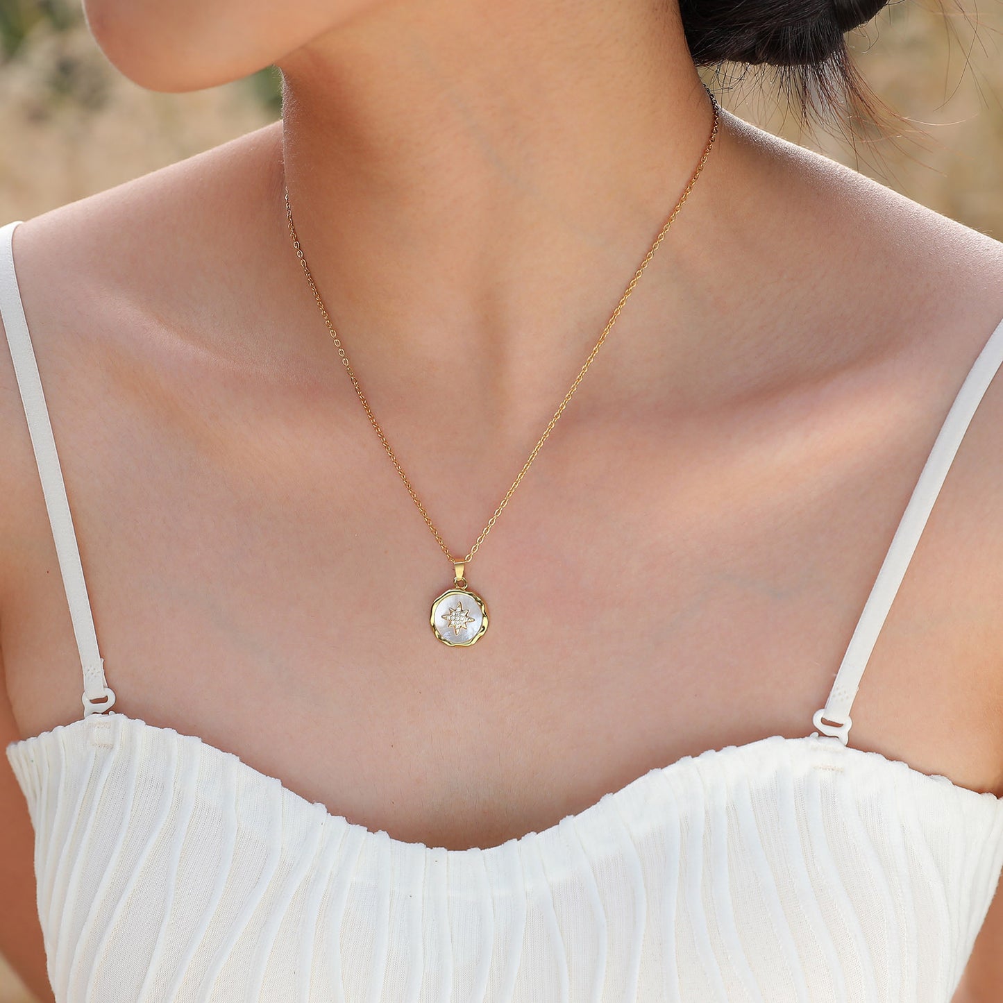 Copper Octagram Shell Irregular Pendant Necklace Women's Fashion