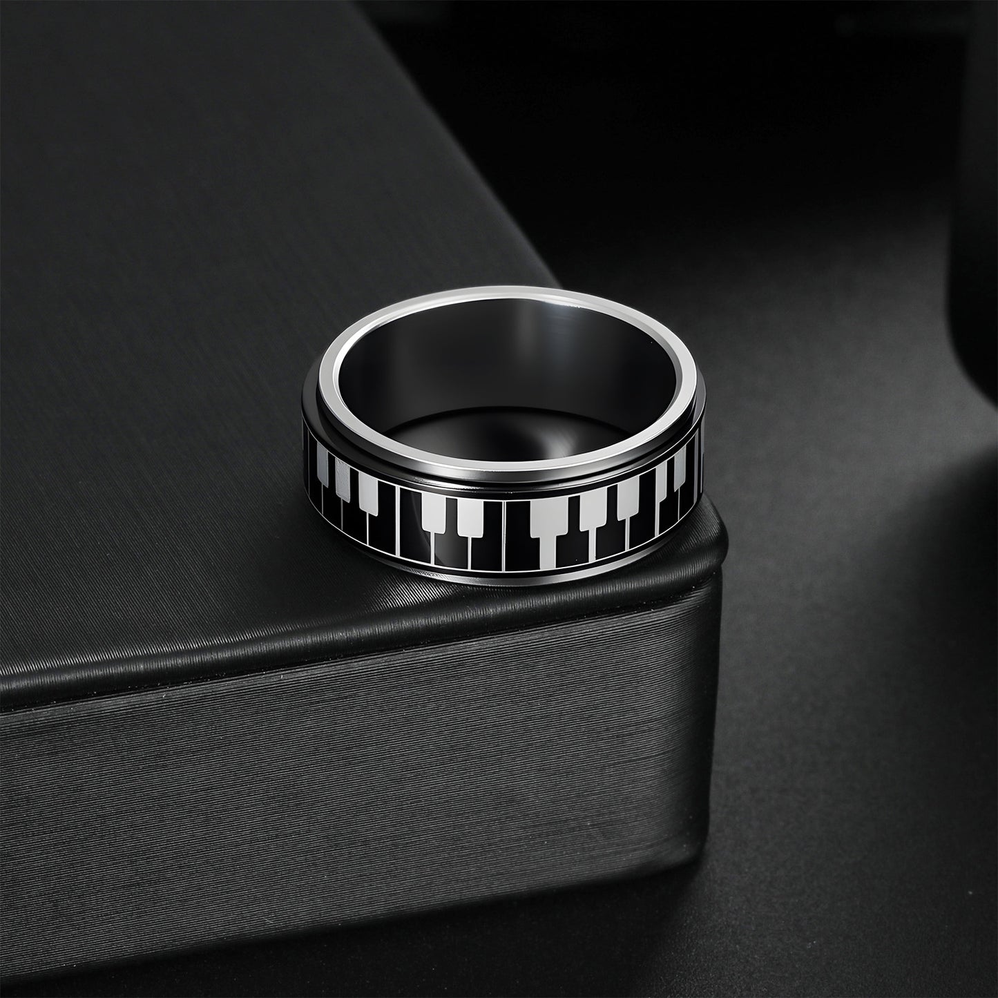 Planderful Everyday Genie Rotating Decompression Ring Titanium Steel Piano Key Pattern For Men Unisex