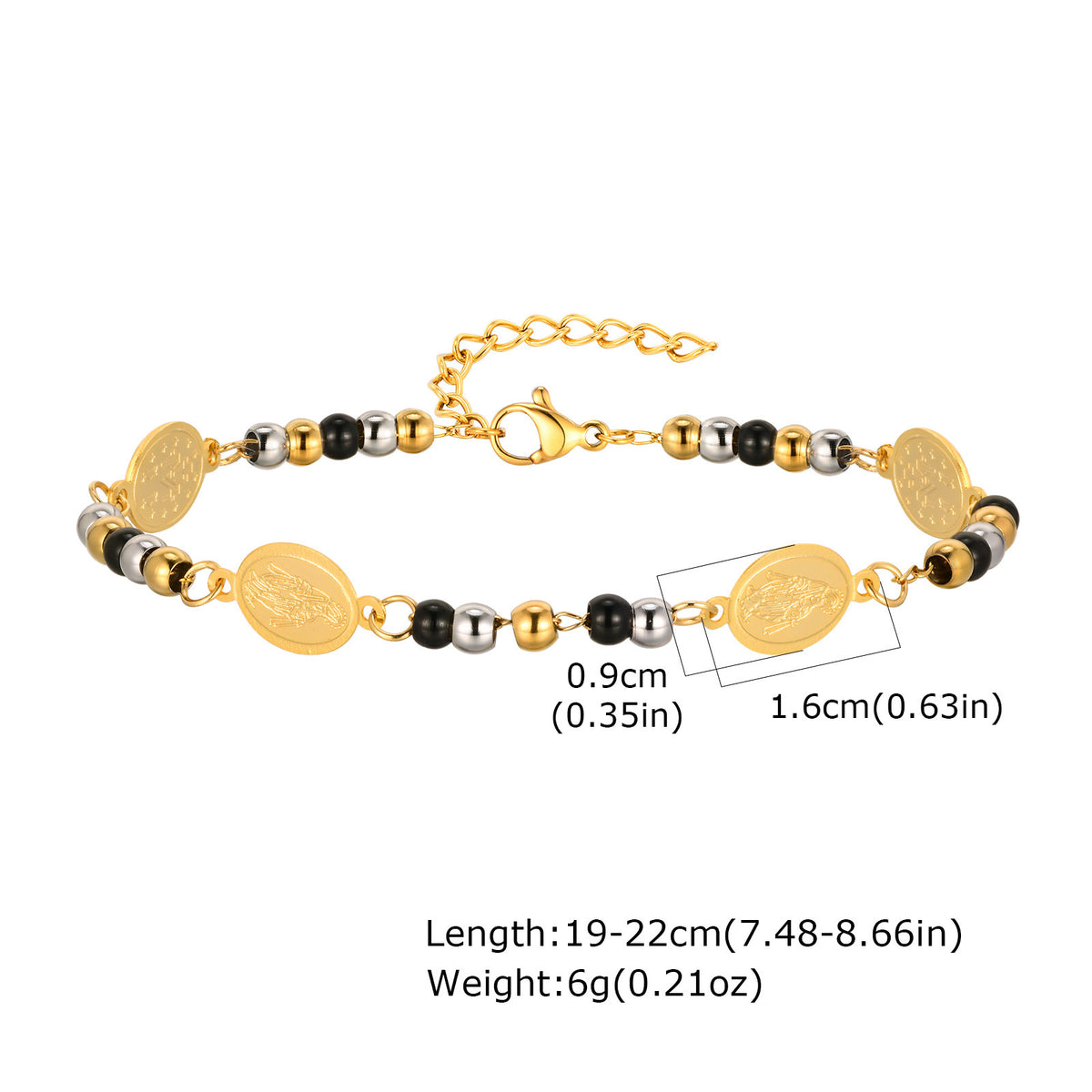 Stainless Steel Bead Oval Gold Bracelet Ladies