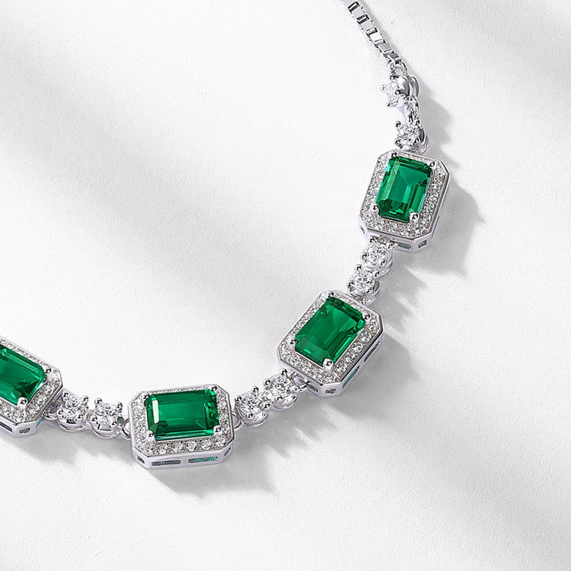 S925 Sterling Silver Lab-Grown Emerald Pendant Necklace