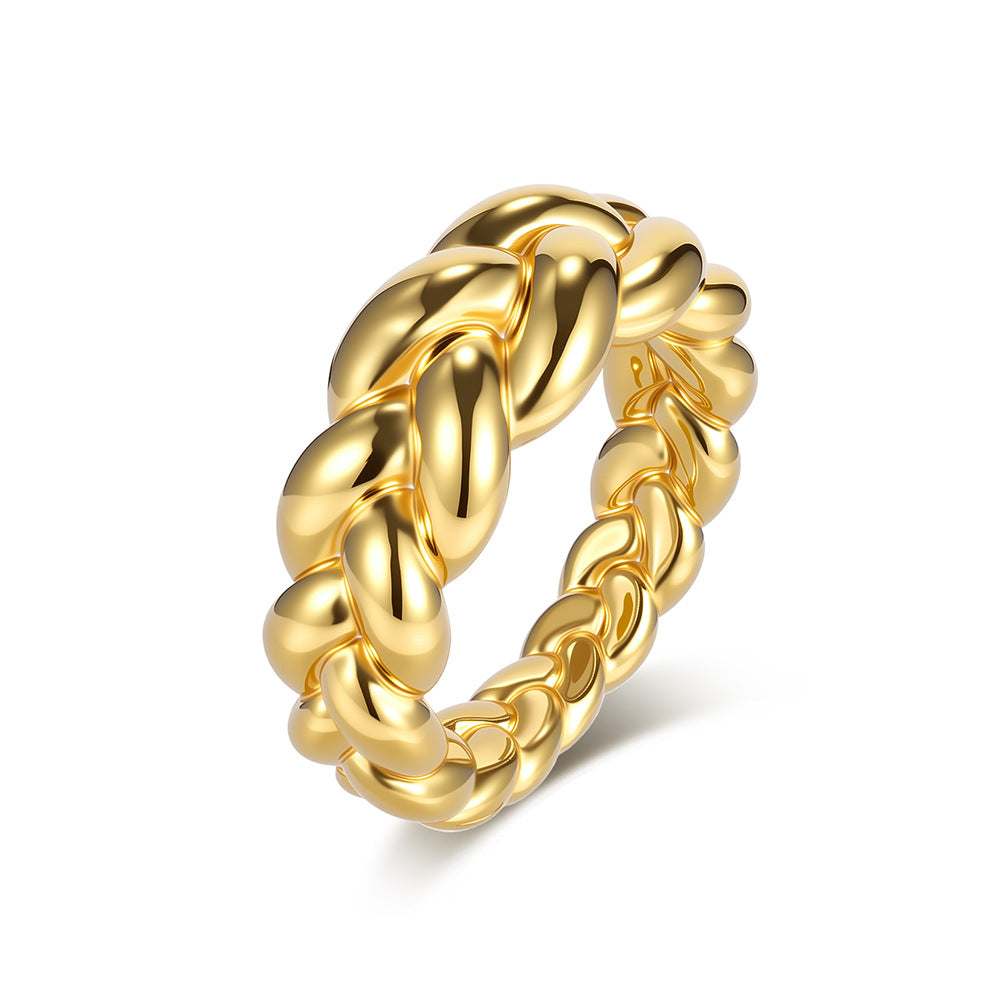 French Stainless Steel Three-Dimensional Braided Twist Ring Unisex