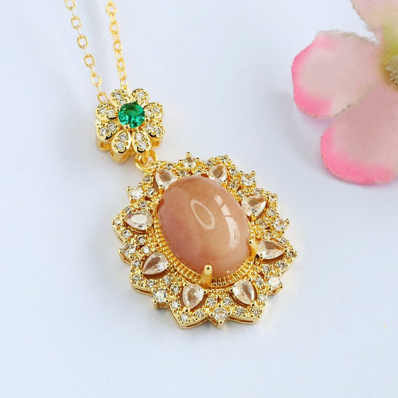 Orange Moonstone Floral Bail Pendant — No Chain