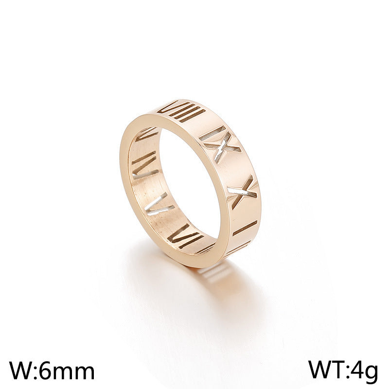 Stall Night Market Hot-Selling Supply, Hollow Roman Numerals Women's Stainless Steel Ring Commuter