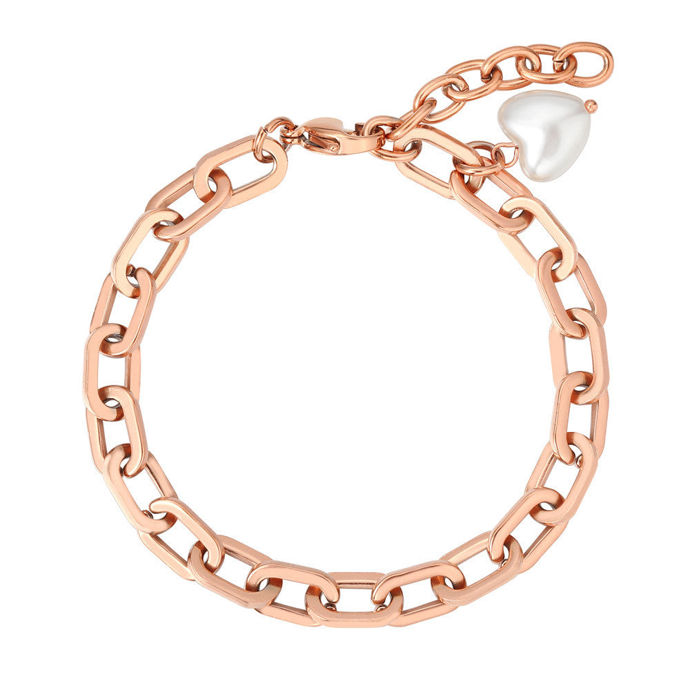 Planderful Titanium Steel Peach Heart Cuban Chain Bracelet For Women Elegant Statement Piece Fashion Accessory