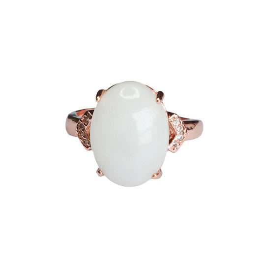 Oval White Jade Sterling Silver Ring from Fortune's Favor Collection