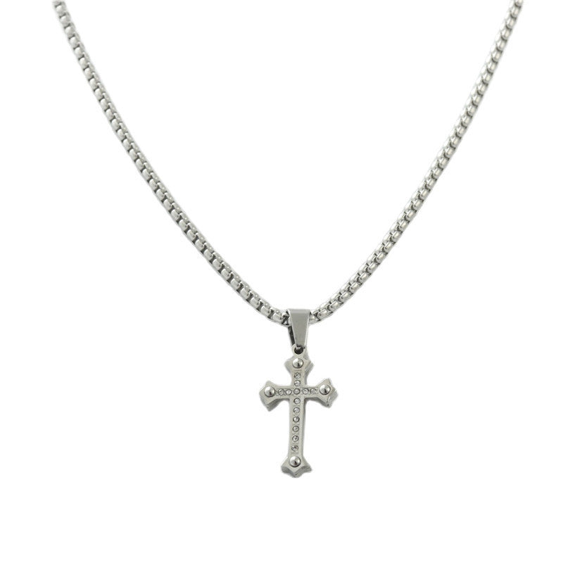 Titanium Steel Cross Pendant Necklace for Men - Personalized Retro Trendy Design