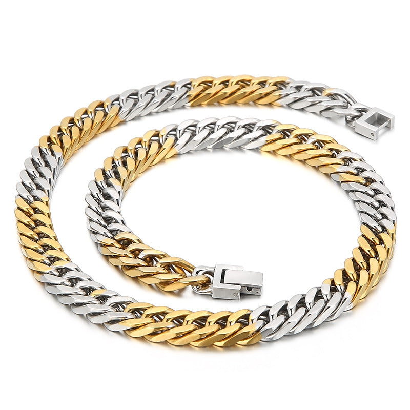 Stylish Encrypted Four-sided Grinding Chain Bracelet and Necklace in Steel Gold Titanium for Men – European and American Hip-hop Trend