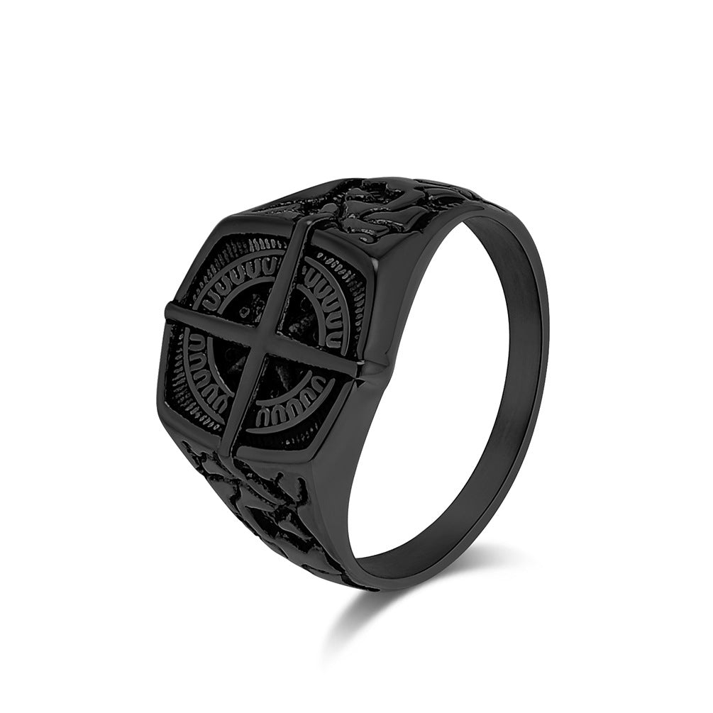 Planderful Compass Ring Stainless Steel Nordic Retro Pirate Sailing Style for Men Bold Niche Jewelry