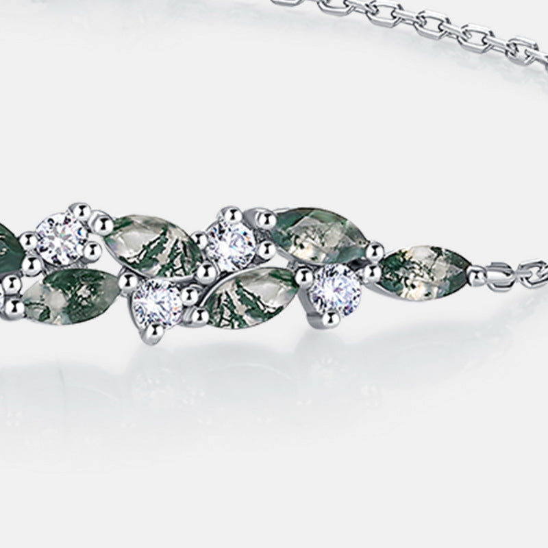 S925 Sterling Silver Moss Agate Wisteria Bracelet