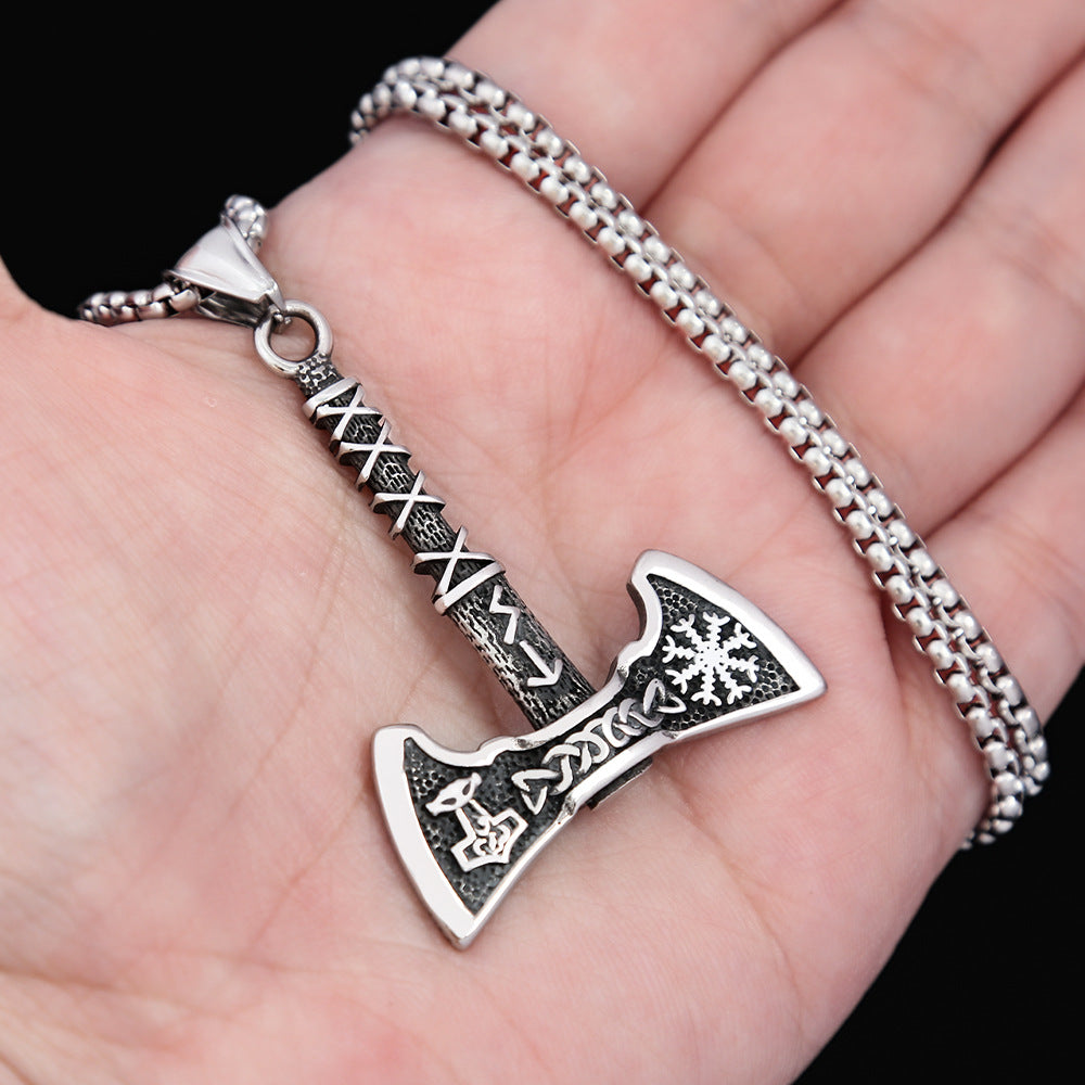 Stainless Steel Viking Axe Pendant Retro Men's Necklace