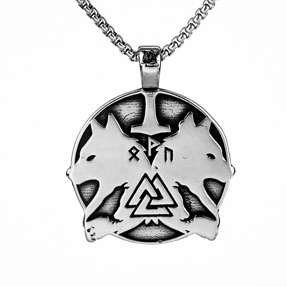 Hip-Hop European and American Viking Double Wolf Pendant Necklace