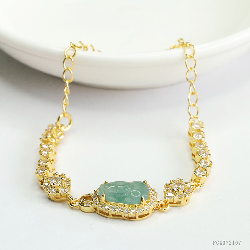 Blue Water Jadeite Pixiu Pavé-Style Bracelet