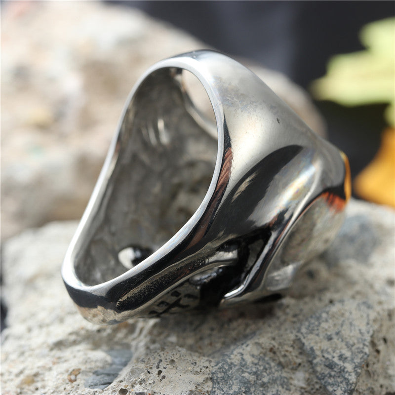 Titanium Steel Skull Ring for Men - Retro Hipster Punk Design in Glossy Finish