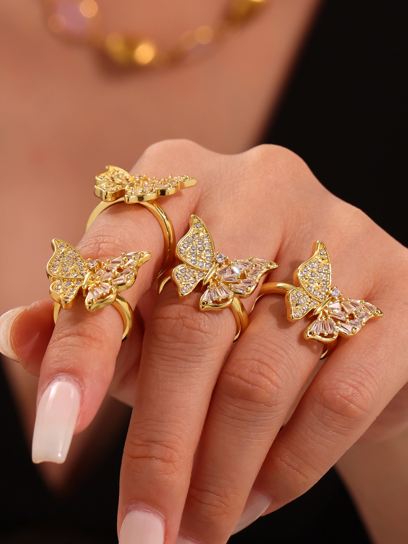 Planderful Butterfly Zircon Ring For Women Open Finger
