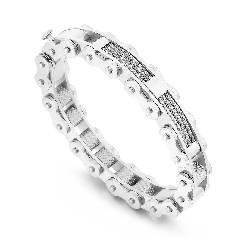 Trendy Steel Wire Bracelet for Men - Rock Fashion Vacuum Electroplated Bicycle Chain Design
