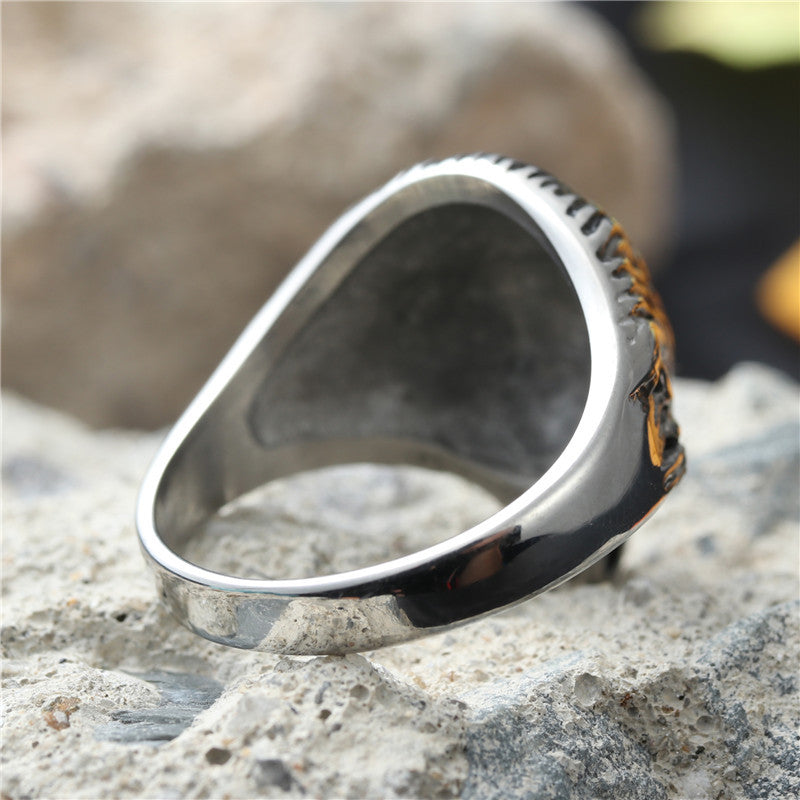 Titanium Steel Retro Eagle Ring for Men - Punk Hipster Style with Red Eyes