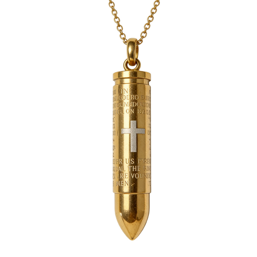 Planderful Cross Pendant Necklace For Men Unisex Gold Plated Titanium Steel Bullet Protection Hip Hop Jewelry