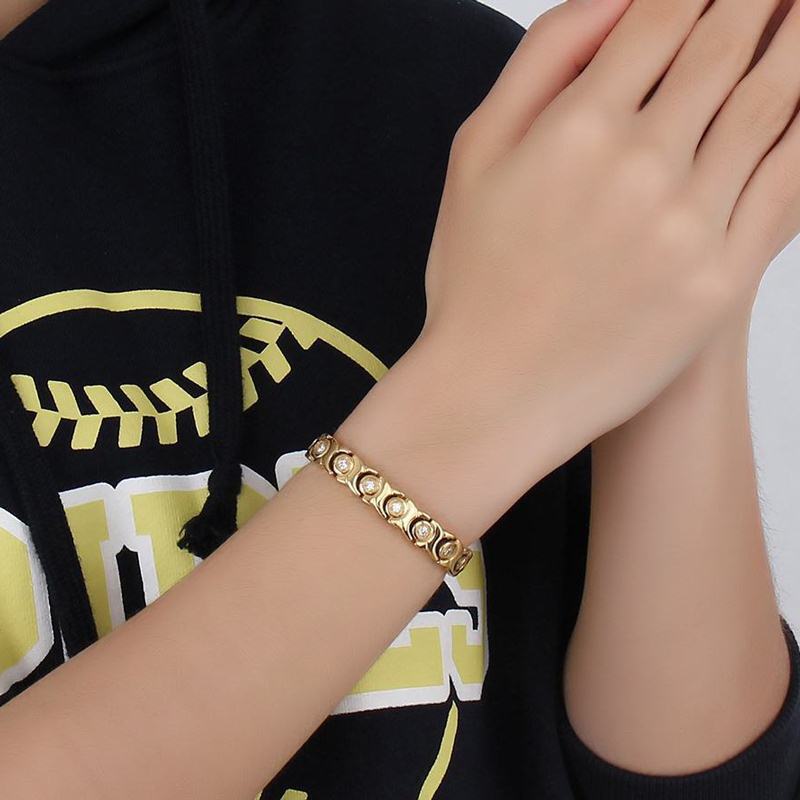 Men's Bracelet Stainless Steel Zircon Black Gallstone Magnetic Bracelet Gold