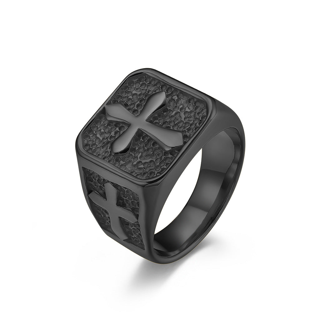 Retro Stainless Steel Cross Ring for Men in Titanium Steel