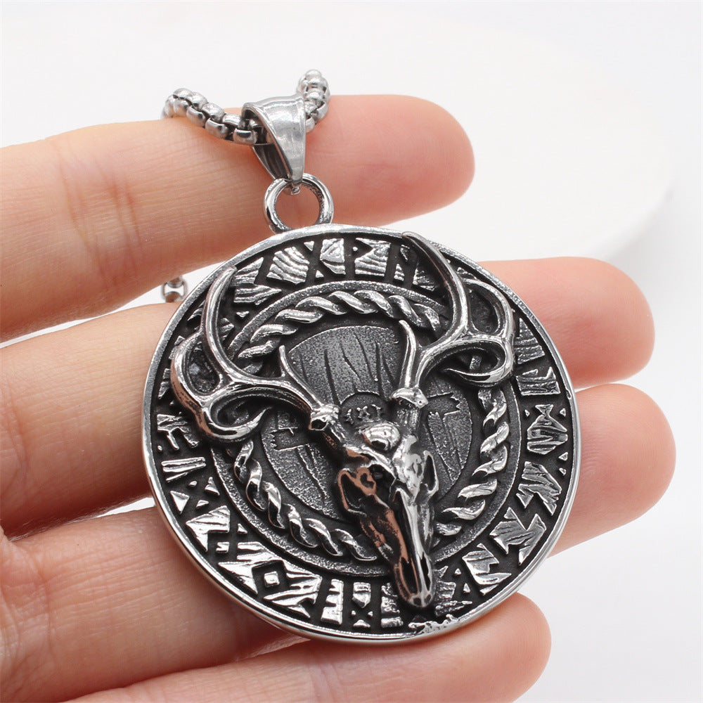 Planderful Everyday Genie – European and American Retro Christmas Deer Head Men's Titanium Steel Pendant Necklace
