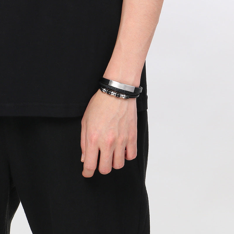 Planderful Everyday Genie Leather Beaded Bracelet For Men