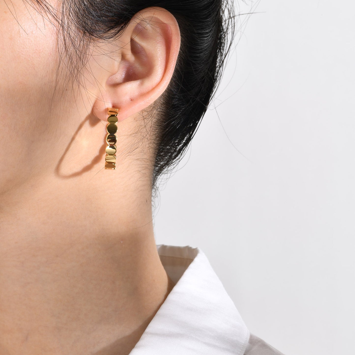 Titanium Steel Women's Fashion Earrings Gold Disc Splicing