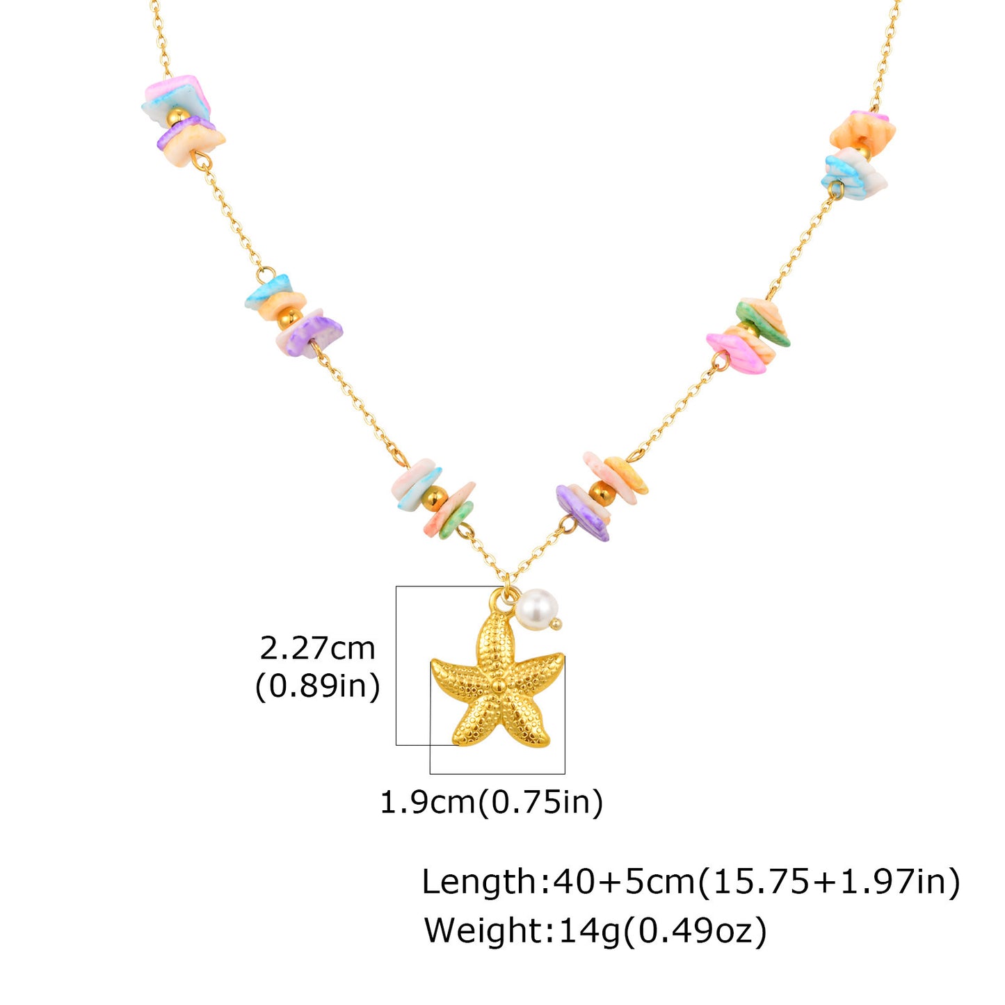 Seaside Summer Small Fresh Ocean Wind Stainless Steel White Shell Square Piece Metal Necklace