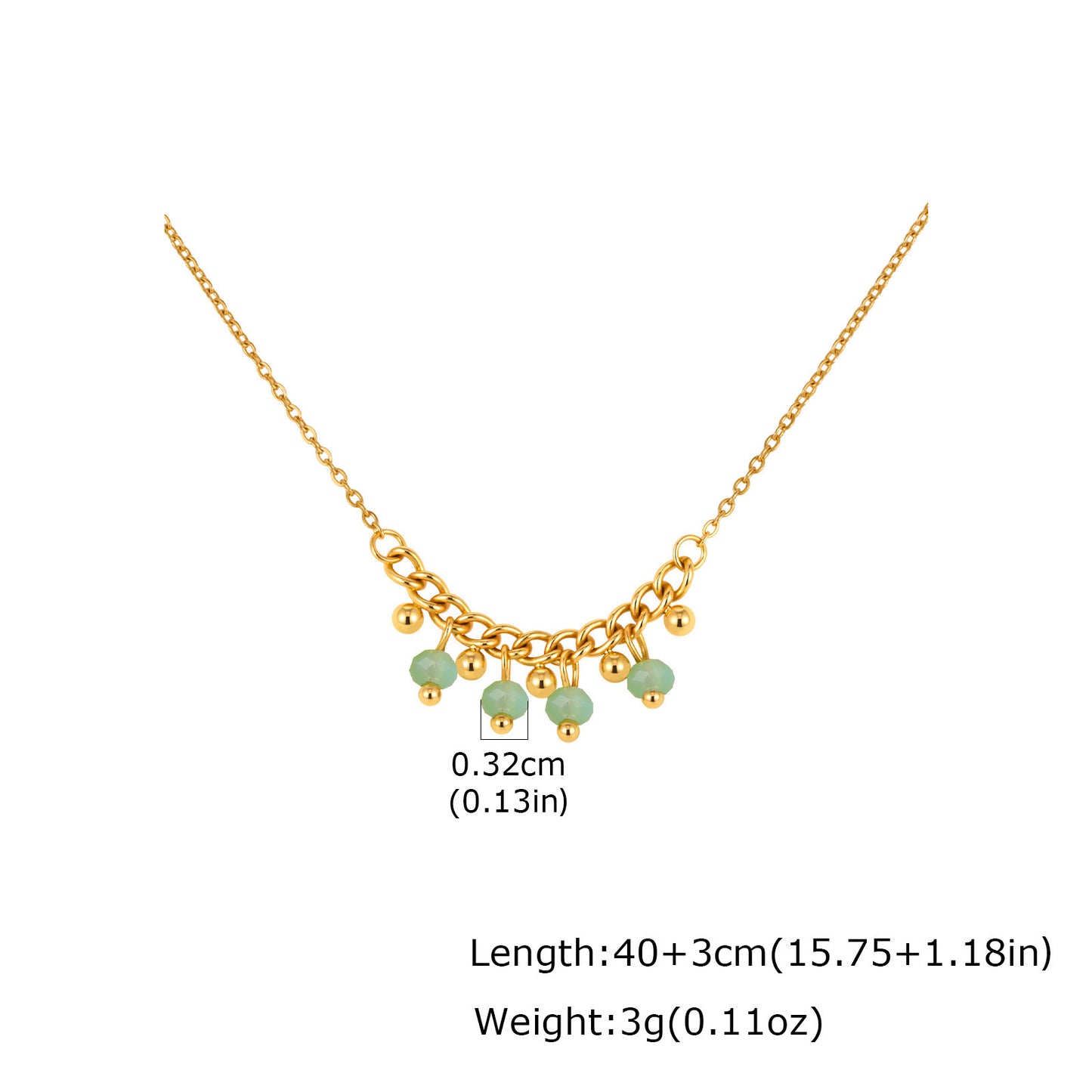 Summer Stainless Steel Cross Chain Green Fringed Beaded Necklace Design Item Decoration