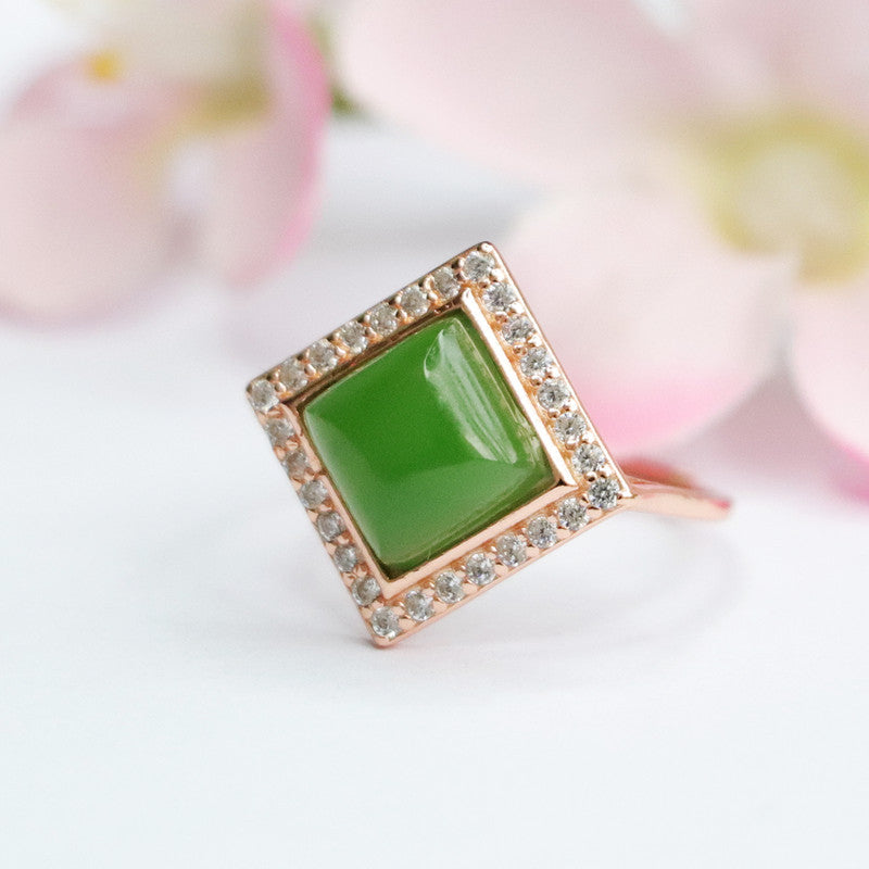 925 Sterling Silver Hetian Jasper Square Ring