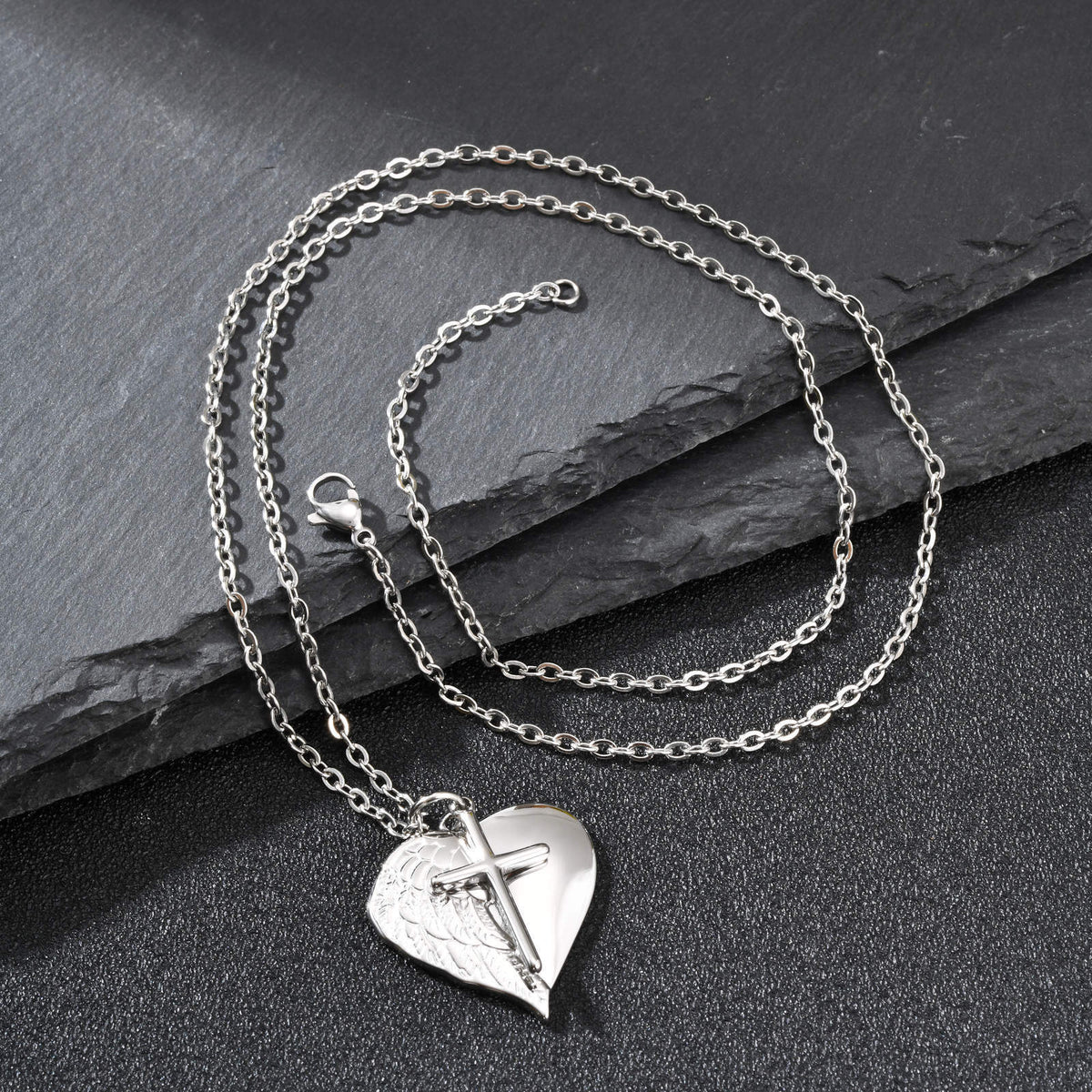 Cross Heart Textured Stainless Steel Pendant Unisex