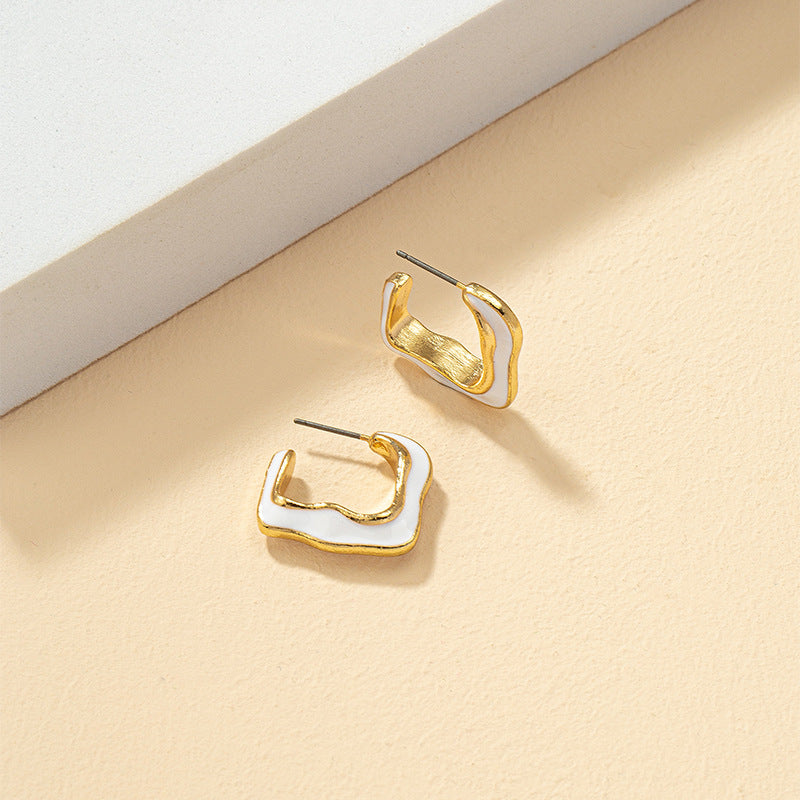 Creative White Oil Drop Earrings with a Modern Twist, Elegant Women's Earrings with Unique Design