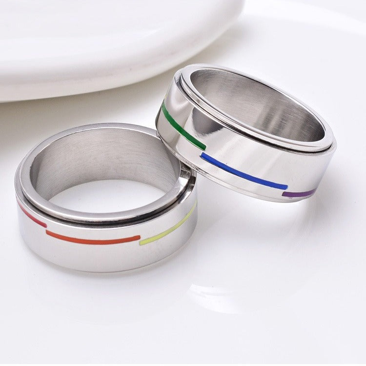 Rotatable Rainbow Titanium Steel Ring for Men - Mixed Batch