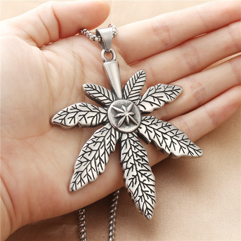 Personalized Punk Titanium Steel Maple Leaf Pendant Necklace for Men - Retro Trendy Design