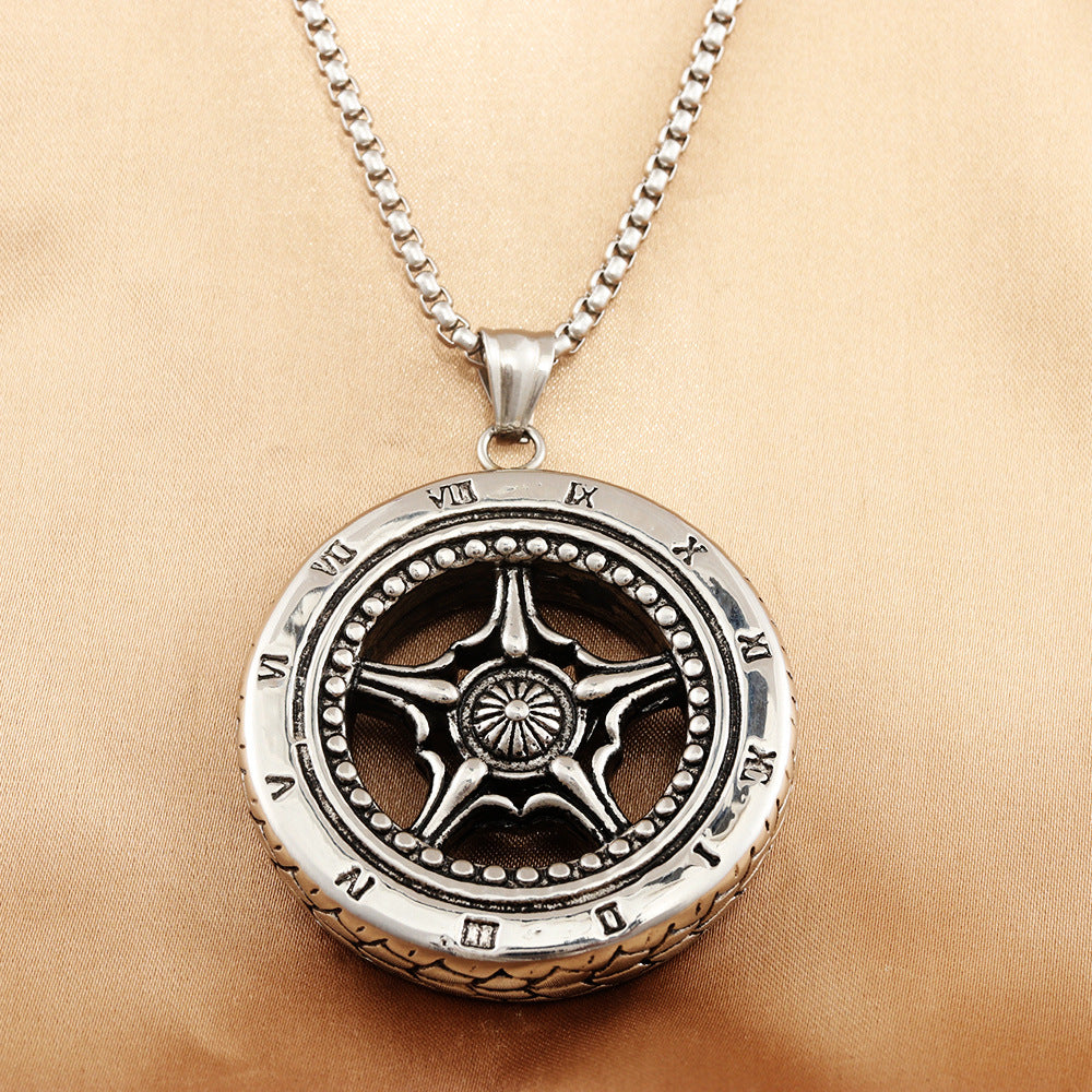 European And American Stainless Steel Tire Pendant Necklace