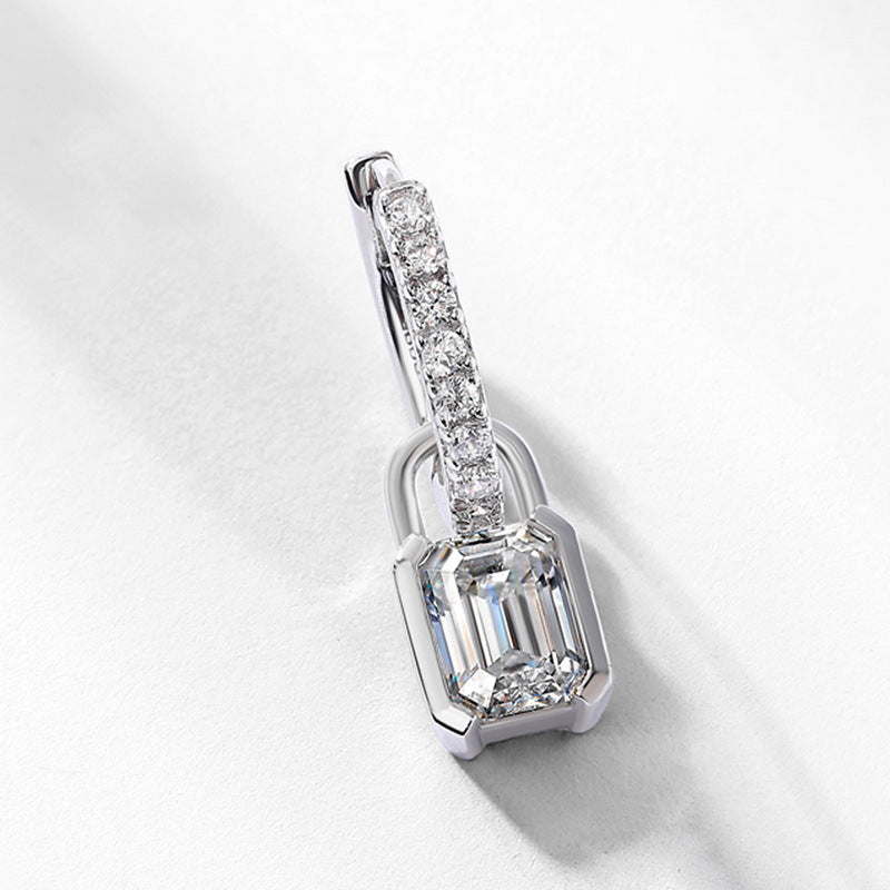 S925 Sterling Silver Moissanite Emerald-Cut Hoop Earrings