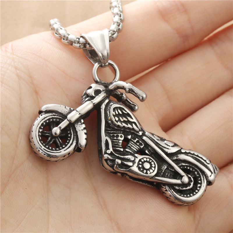 Custom Titanium Steel Motorcycle Pendant Necklace for Men - Retro Punk Style