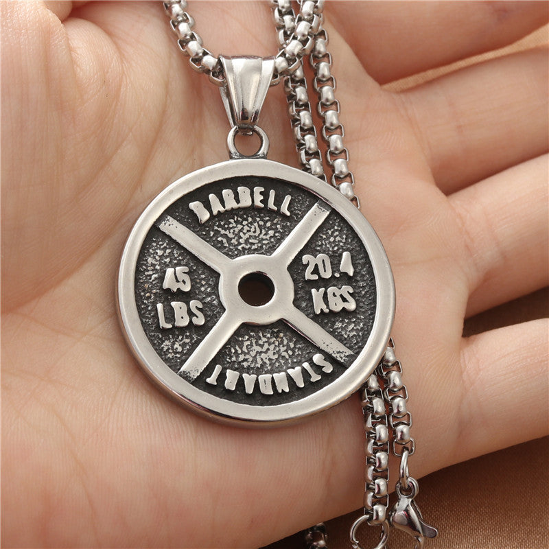 Titanium Steel Sports Pendant Necklace for Men - Retro Punk Style Stainless Steel Round Pendant