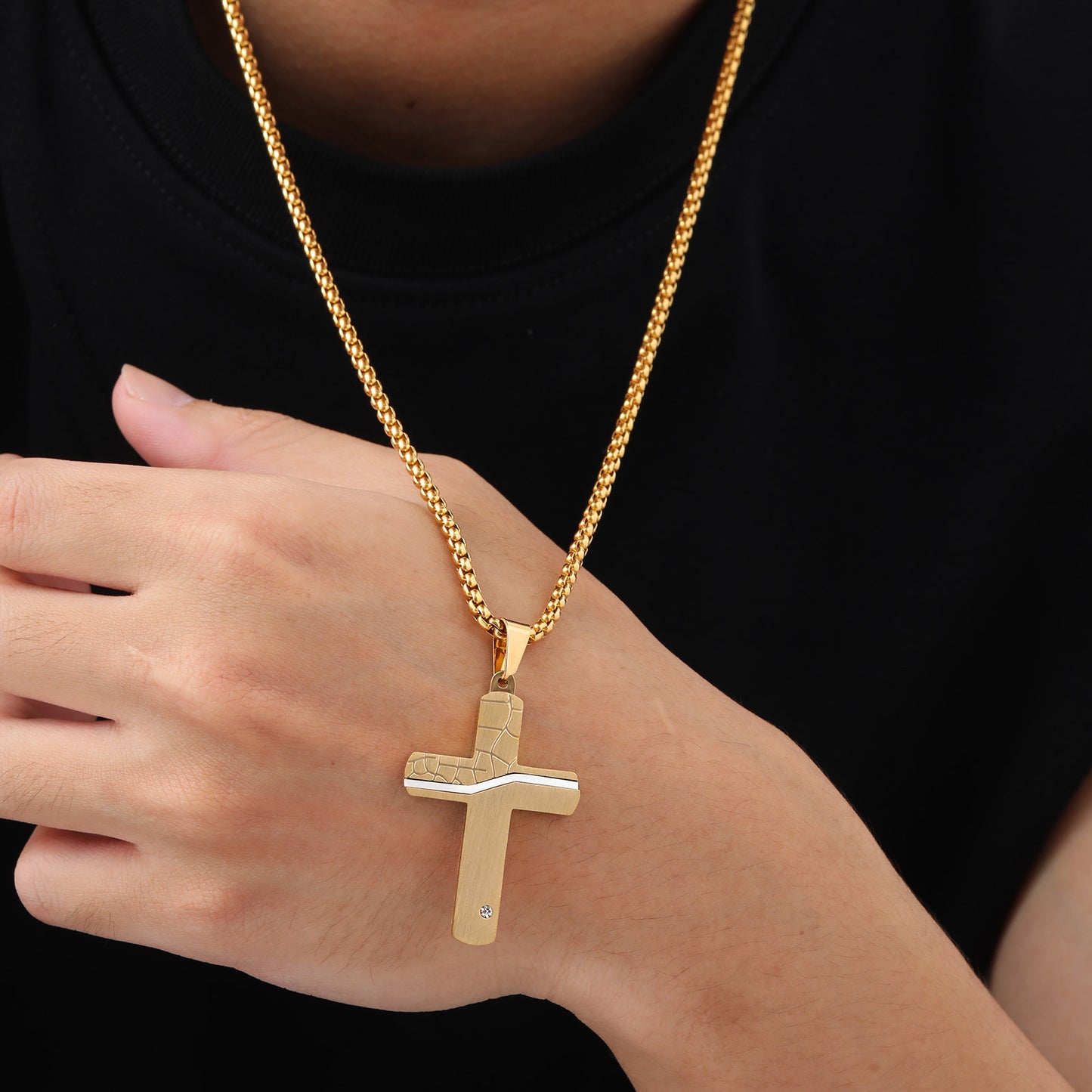 European And American Jewelry Stainless Steel Cross Pendant Necklace For Men