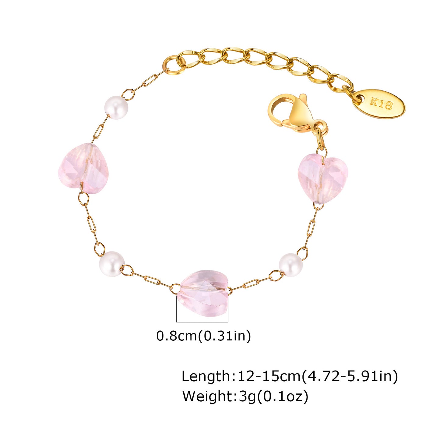 Fashion Stainless Steel Chain Butterfly Pearl Bracelet Pink Zircon