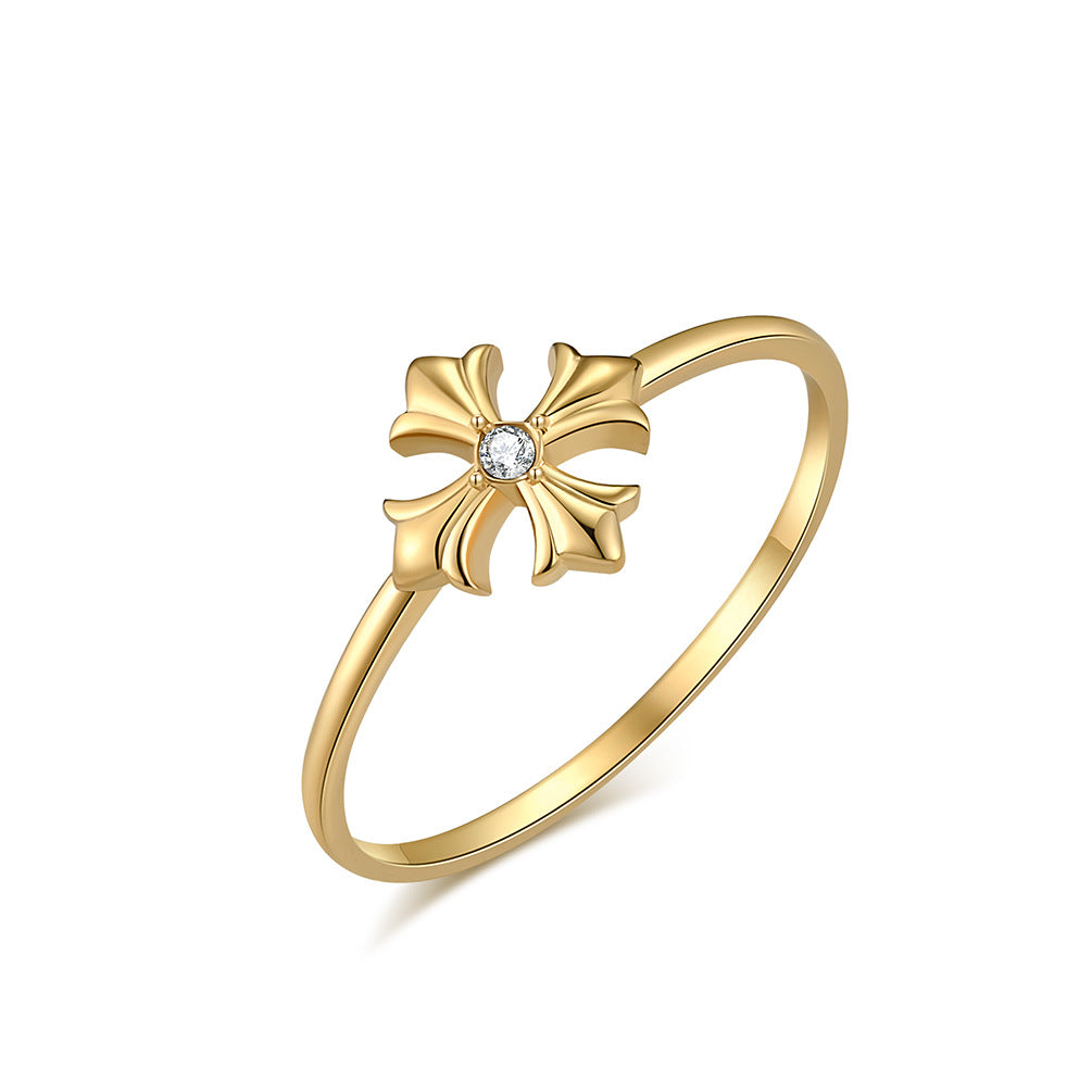 European American Cross Flower Titanium Steel Women's Ring