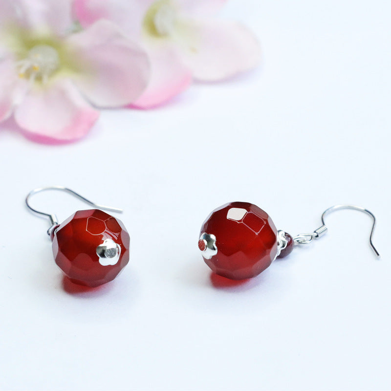 Faceted Red Agate 925 Silver Hook Earrings