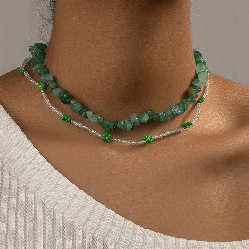 Green Flower Braided Necklace Set with Unique European Design
