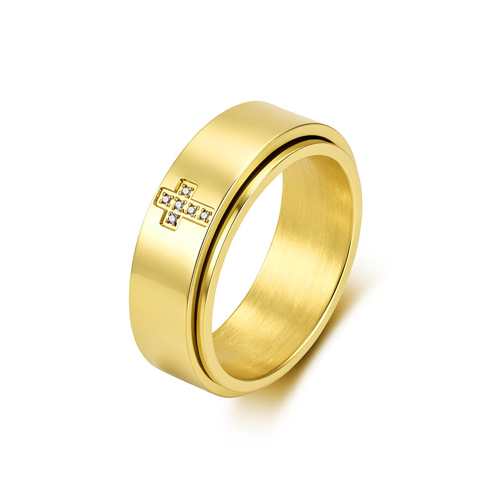 Stainless Steel Zircon Rotating Cross Ring – Unisex Wedding Proposal Couple