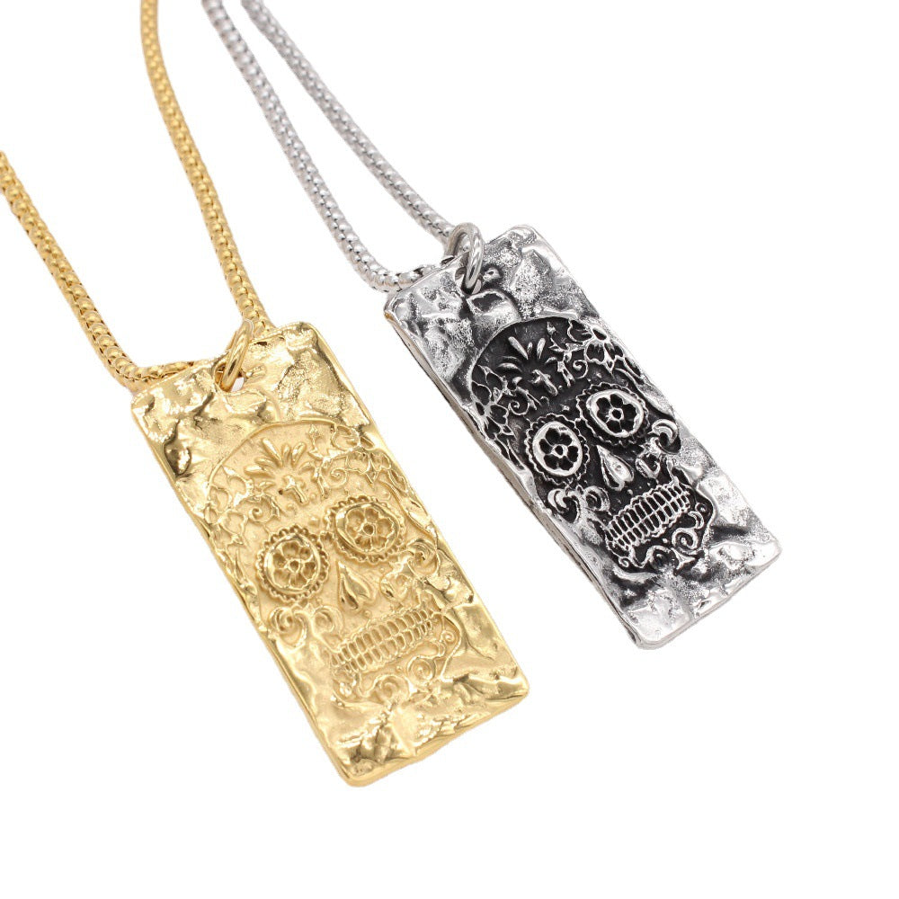 Halloween Mexican Skull Rectangle Titanium Steel Pendant for Men