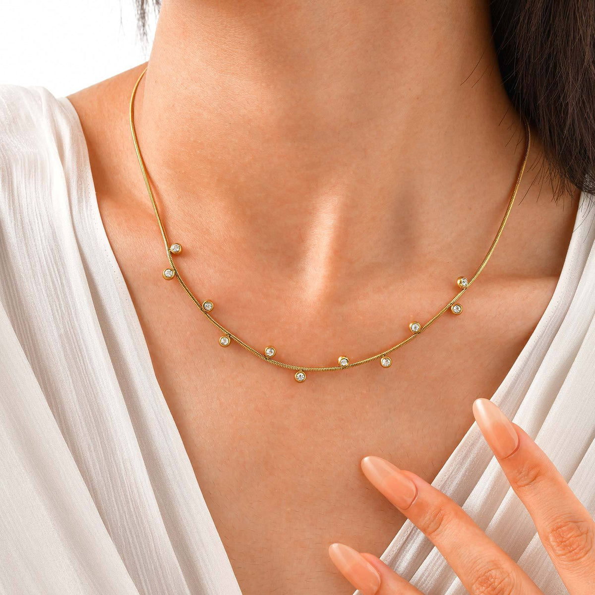 Gold Zircon Station Necklace